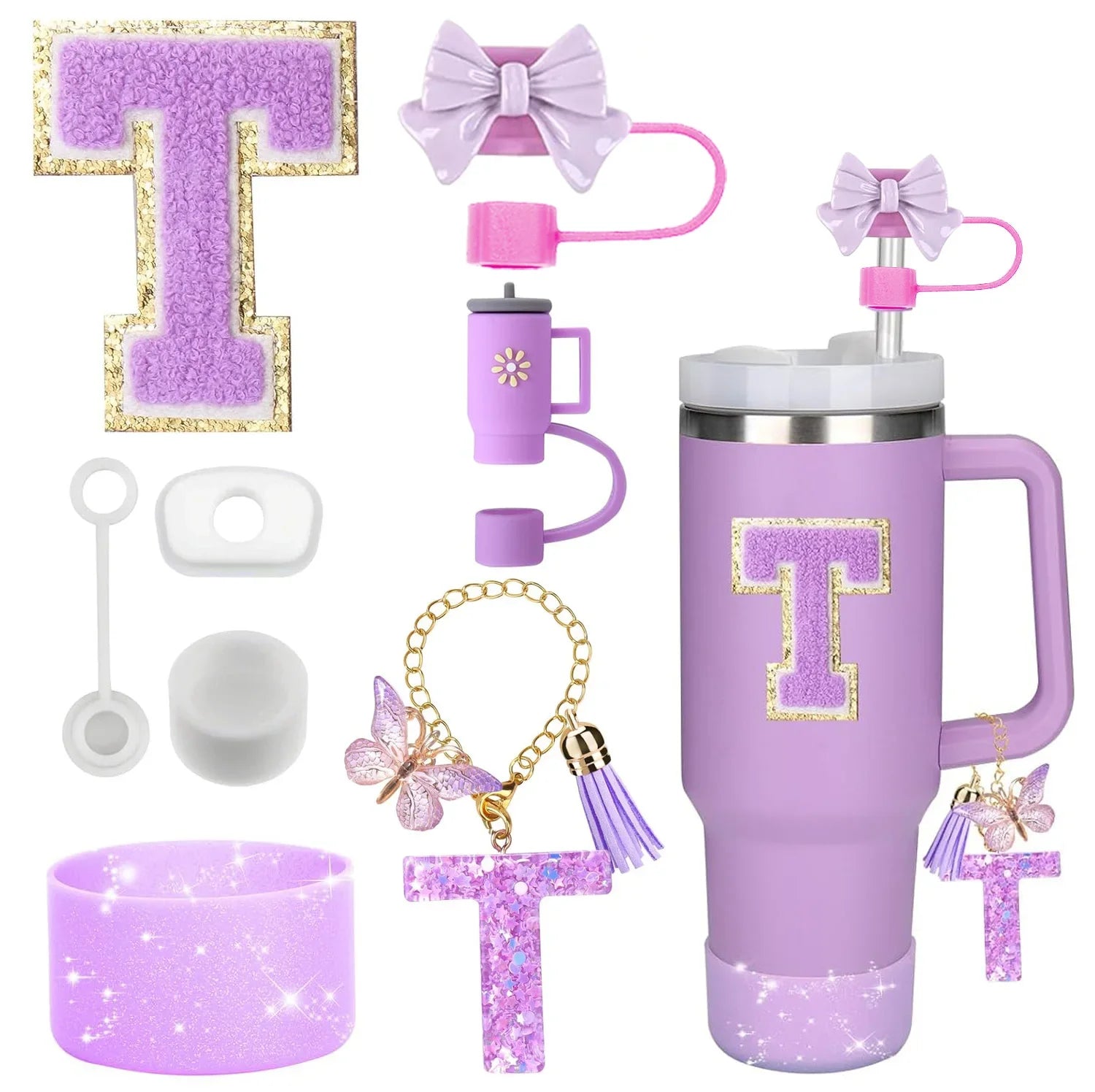 Purple Accessories Set for Stanley Cup 30oz 40oz tumbler Silicone Straw (8PCS) beunik