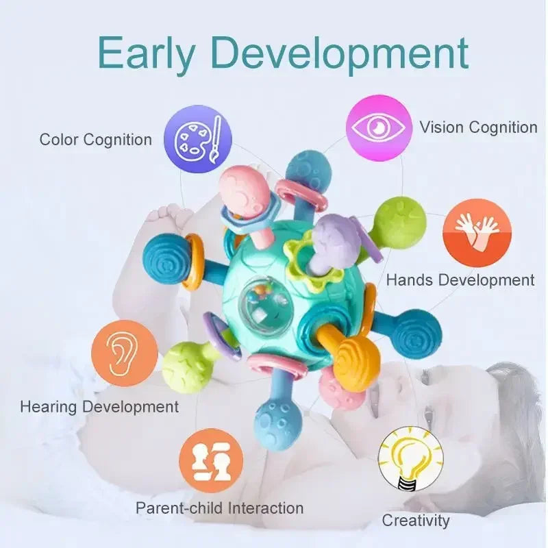 Baby Rotating Rattle Ball Grasping Activity Baby Development Toy Silicone Teether Sensory beunik