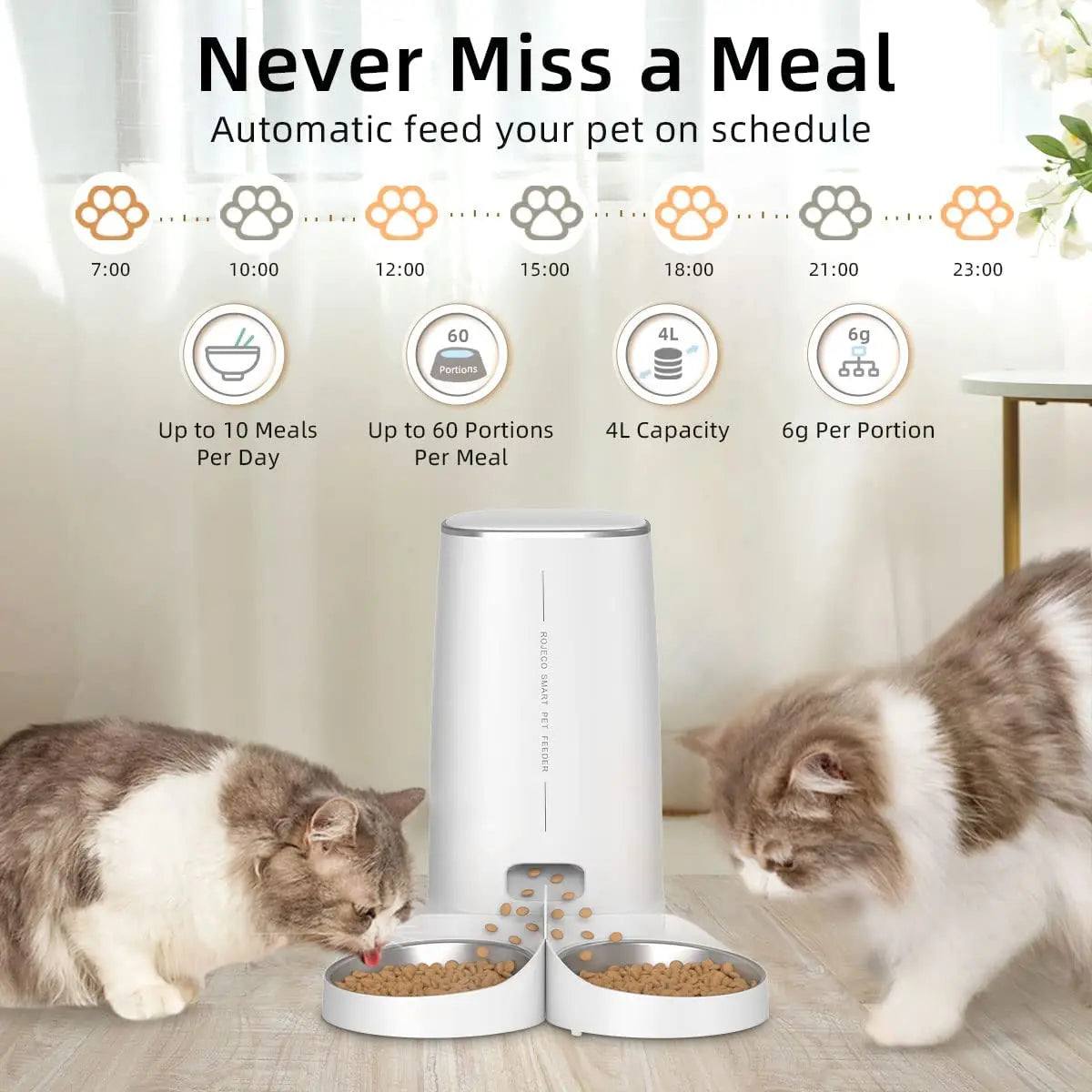 Automatic Pet Feeder Pet Smart Food Kibble Dispenser Remote Control Auto WiFi Double Feeder Cats Dogs beunik