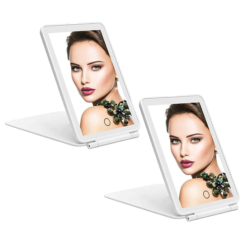 Portable Vanity Lamp Folding Cosmetic Mirror Touch Screen Makeup Mirror With LED Lamp USB Rechargeable beunik