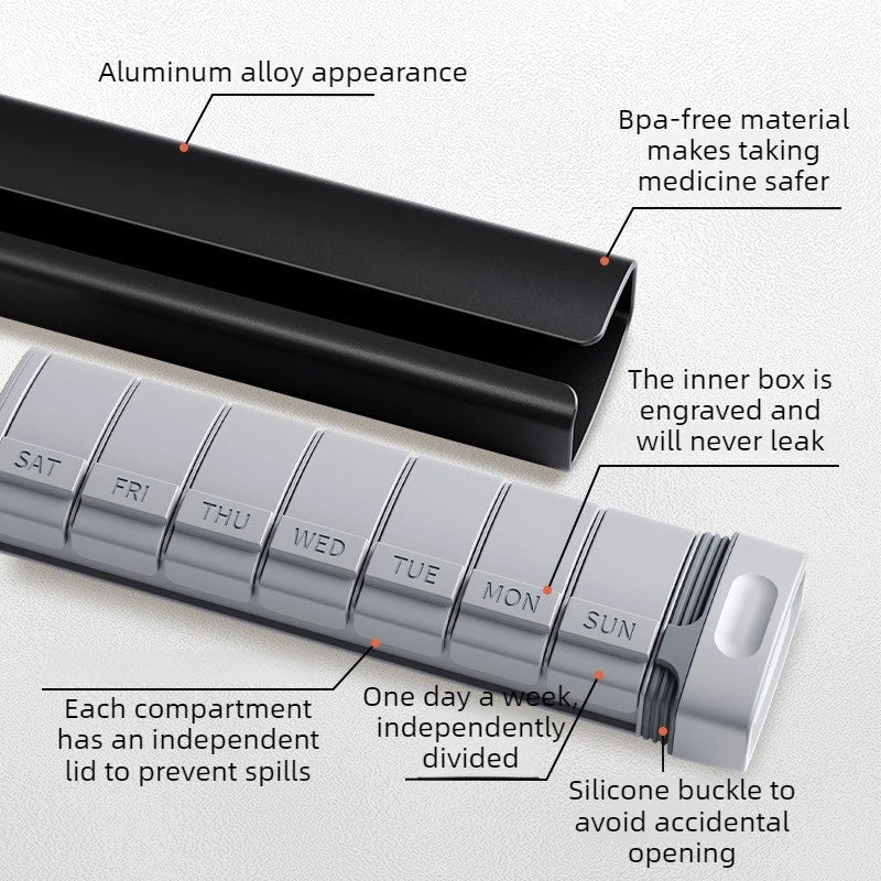 Pop-Open Pill Organizer – Aluminium Travel Case