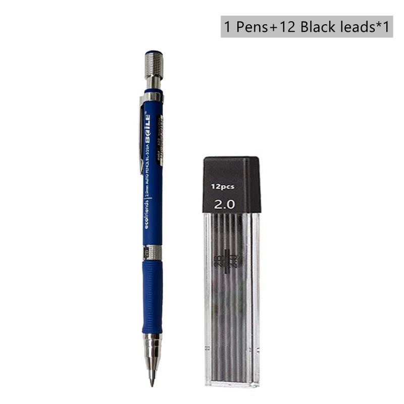 Mechanical Pencil Set 2.0 mm with 2B Black/Colors Lead Refill beunik