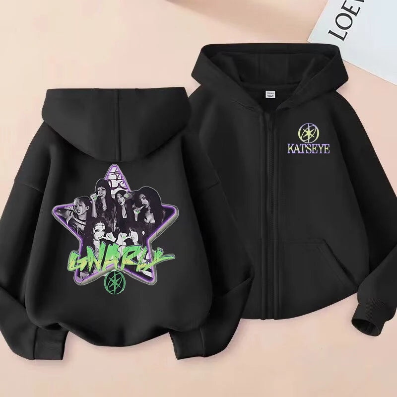 Kids KATSEYE Inspired Zip Hoodie – Soft Casual Jacket