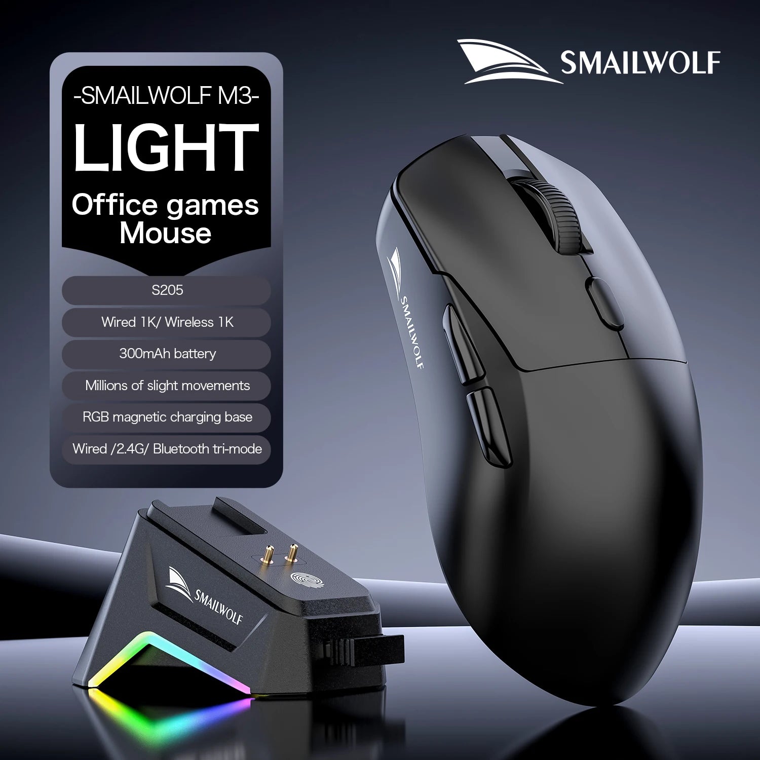 SMAILWOLF M3 PRO Wireless Bluetooth three-mode mouse E-sports gaming PAW3311 beunik