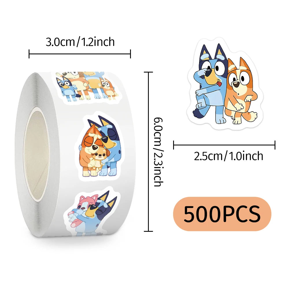 Bluey Family Cartoon Sticker Roll (500pcs) – PVC Sealing & Decoration Labels