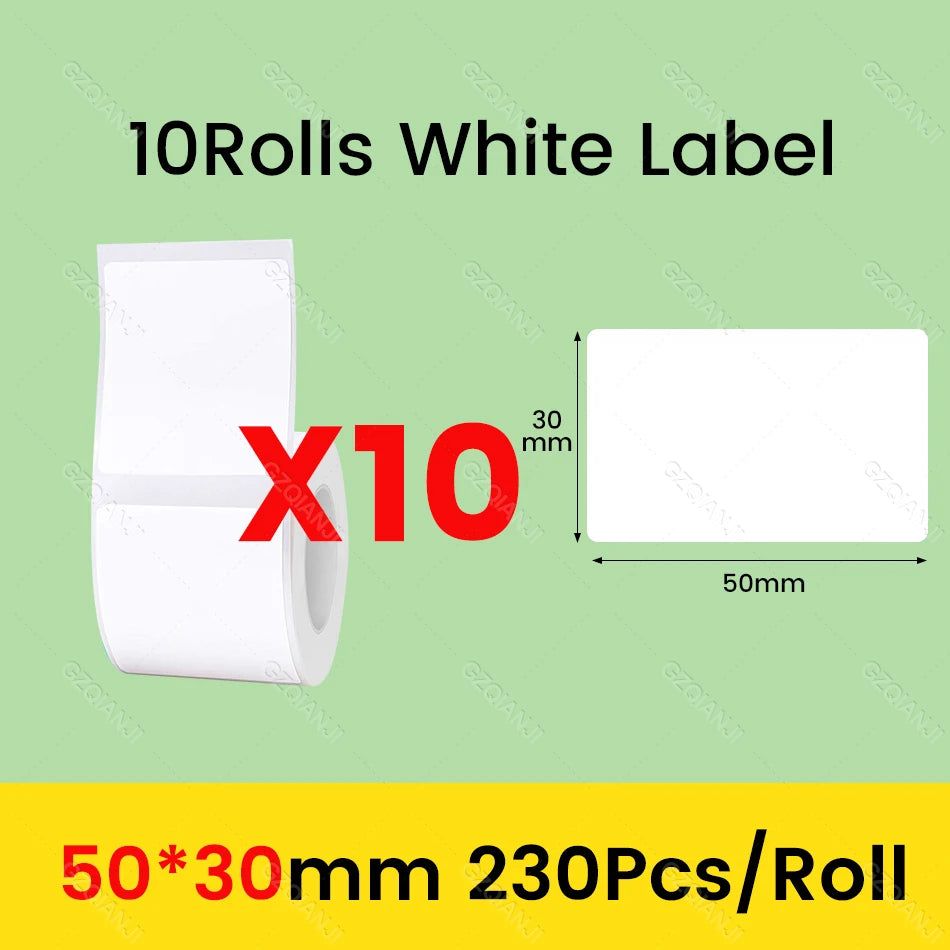 NiiMbot Label Rolls – Waterproof, Anti‑Oil, Tear‑Resistant White Stickers (3/5/10 Pack)