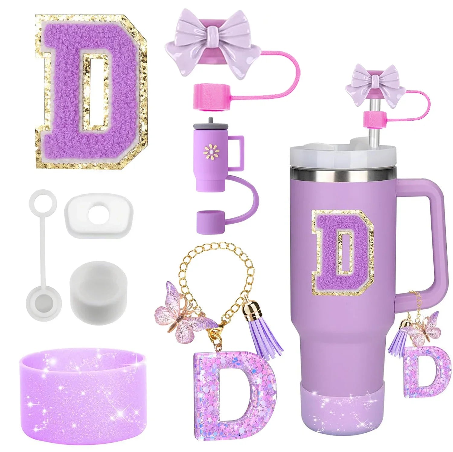 Purple Accessories Set for Stanley Cup 30oz 40oz tumbler Silicone Straw (8PCS) beunik