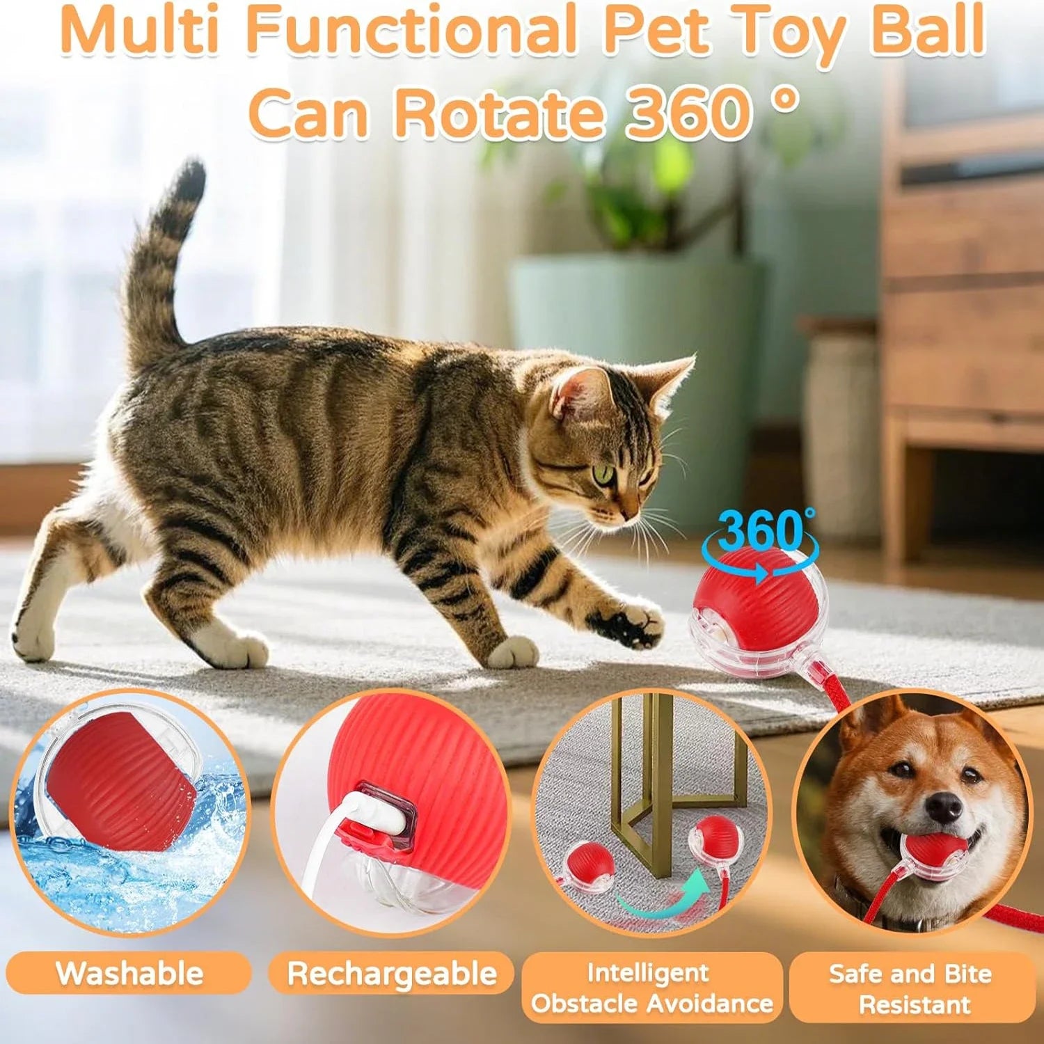 Cat Interactive Ball Toy Automatic Rolling Ball Faux Tail Rechargeable Smart Pet Electric Toy beunik