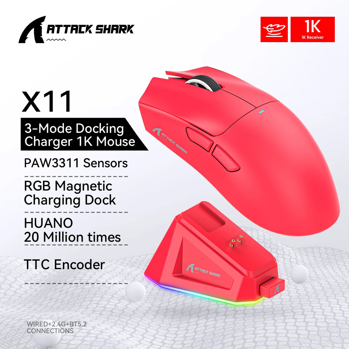 Attack Shark X11 X11SE Wireless Gaming Mouse 3-Mode (PAW3311, 22000DPI, 400IPS) beunik