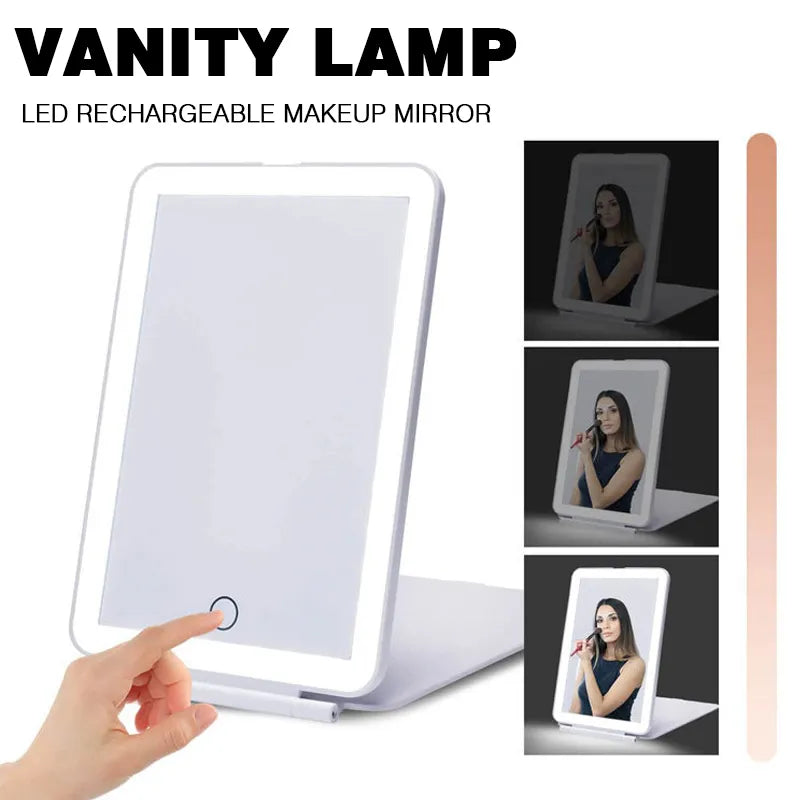 Portable Vanity Lamp Folding Cosmetic Mirror Touch Screen Makeup Mirror With LED Lamp USB Rechargeable beunik