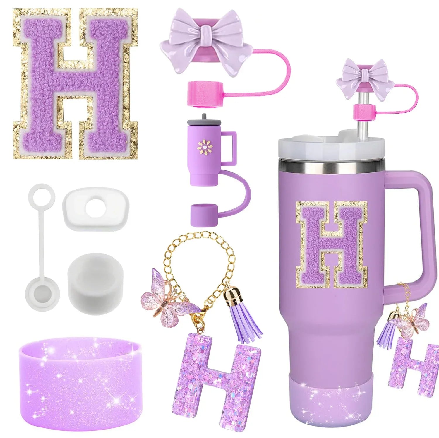 Purple Accessories Set for Stanley Cup 30oz 40oz tumbler Silicone Straw (8PCS) beunik