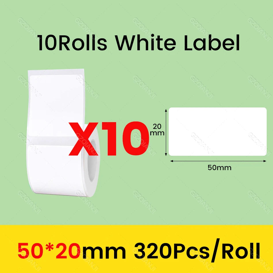 NiiMbot Label Rolls – Waterproof, Anti‑Oil, Tear‑Resistant White Stickers (3/5/10 Pack)