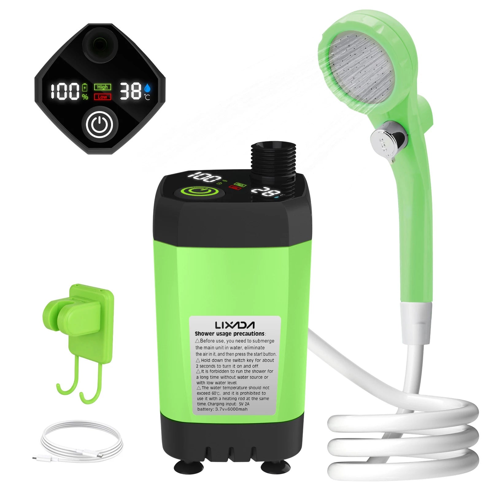 Camping Shower Pump RV Outdoor Shower Kit Camp Shower with Screen 6000mAh Shower Kit beunik