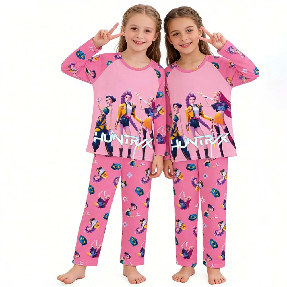Kpop Long Sleeve Pyjama Set – 2 Piece Soft Cartoon Sleepwear (Ages 3–14)