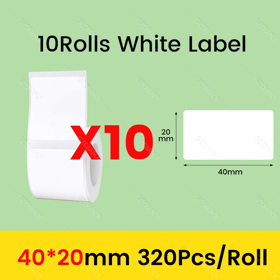 NiiMbot Label Rolls – Waterproof, Anti‑Oil, Tear‑Resistant White Stickers (3/5/10 Pack)