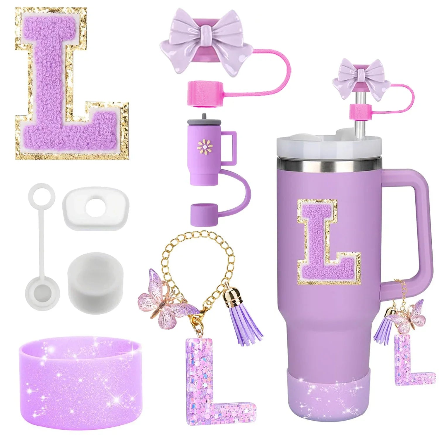 Purple Accessories Set for Stanley Cup 30oz 40oz tumbler Silicone Straw (8PCS) beunik