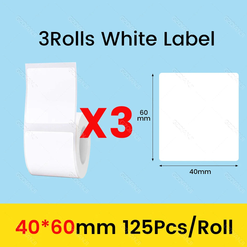 NiiMbot Label Rolls – Waterproof, Anti‑Oil, Tear‑Resistant White Stickers (3/5/10 Pack)