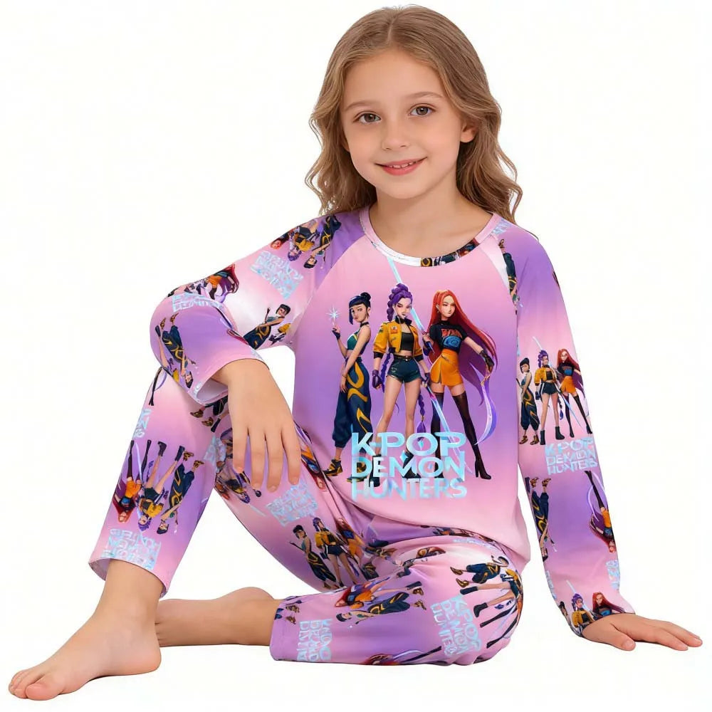 Kpop Long Sleeve Pyjama Set – 2 Piece Soft Cartoon Sleepwear (Ages 3–14)