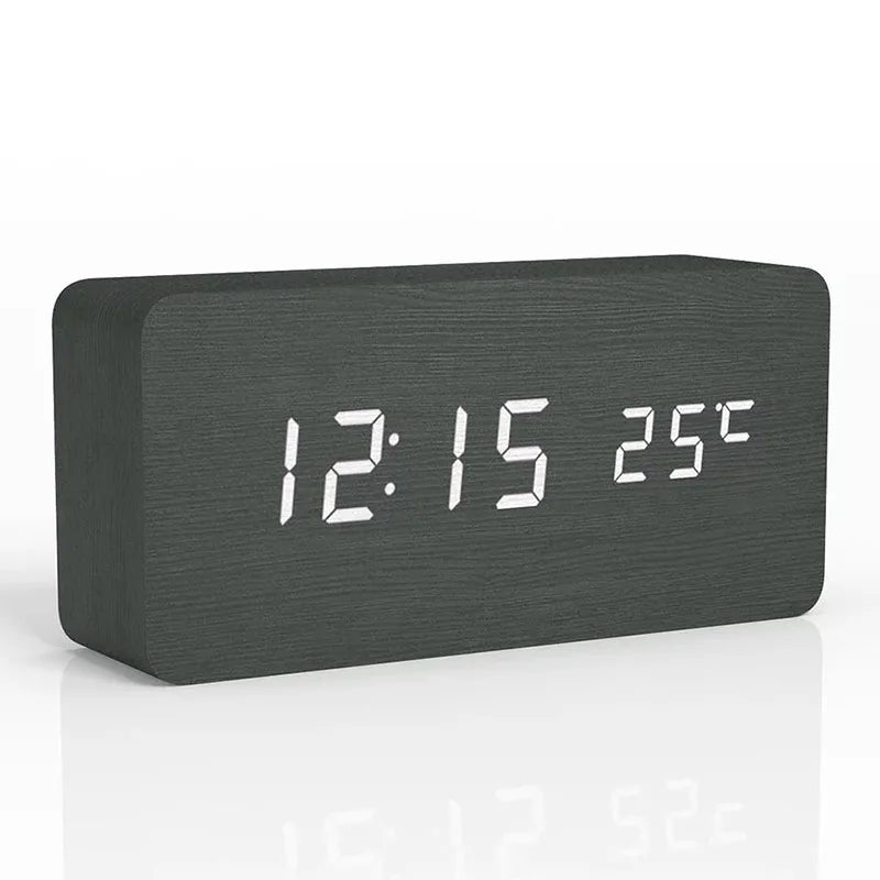 Wooden Digital Alarm Clock, LED Alarm Clock with Temperature beunik