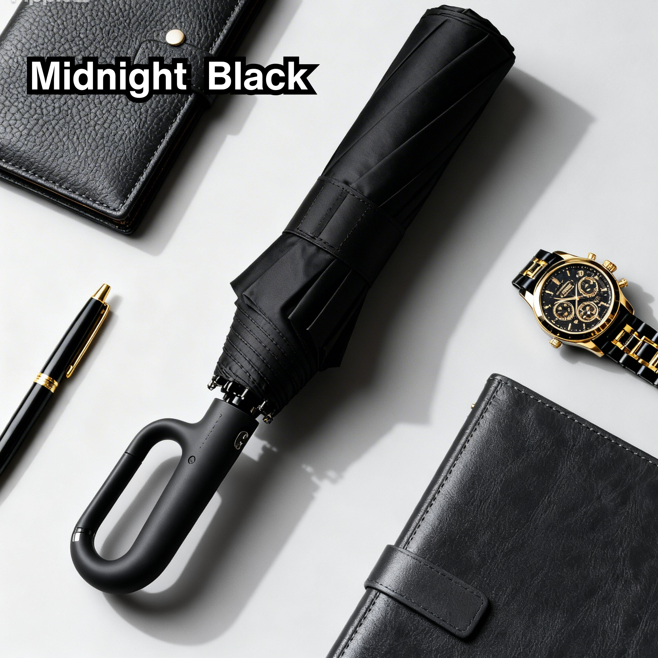 Windproof Clip‑On Travel Umbrella – Automatic Open/Close, Strong Wind Resistant - Black