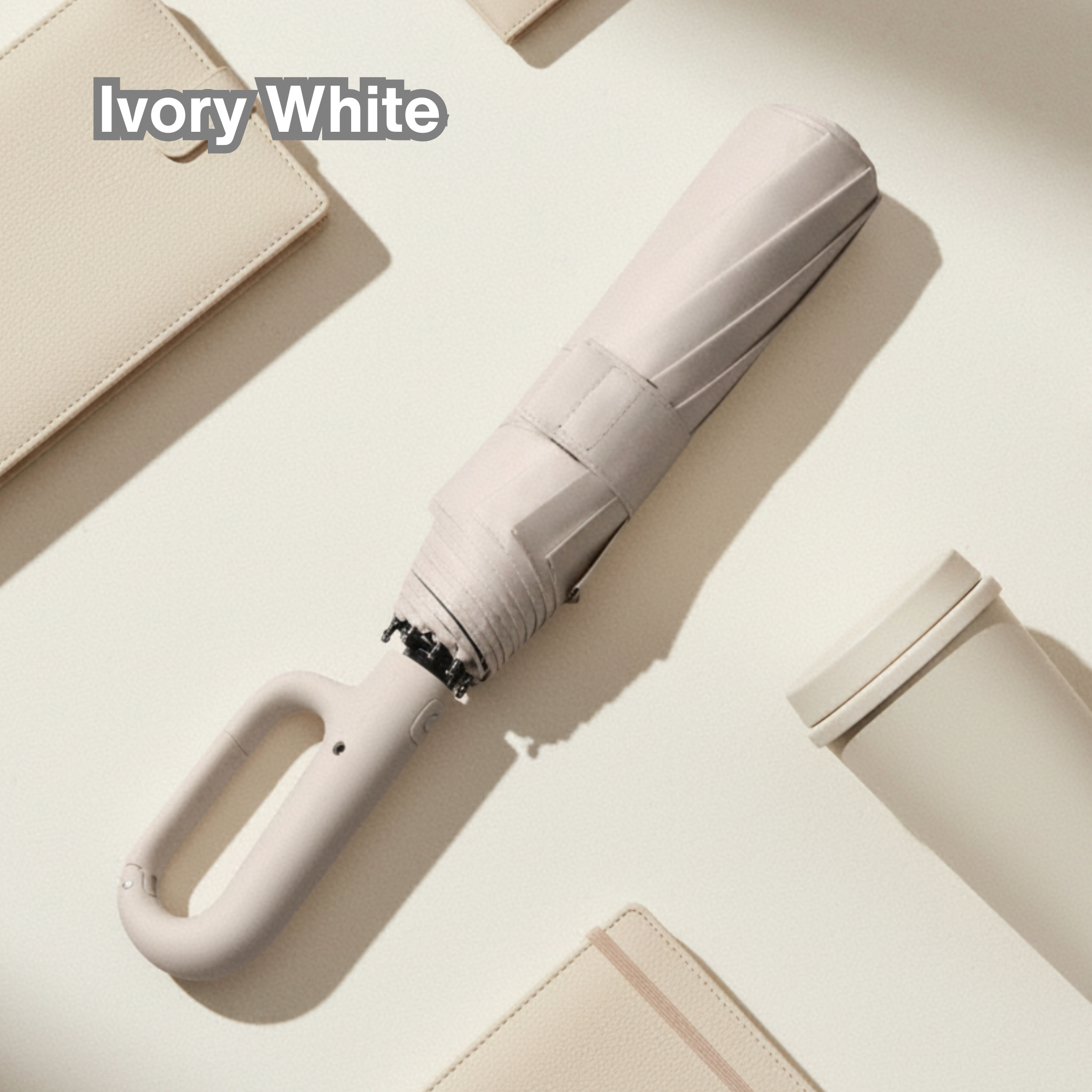 Windproof Clip‑On Travel Umbrella – Automatic Open/Close, Strong Wind Resistant - White