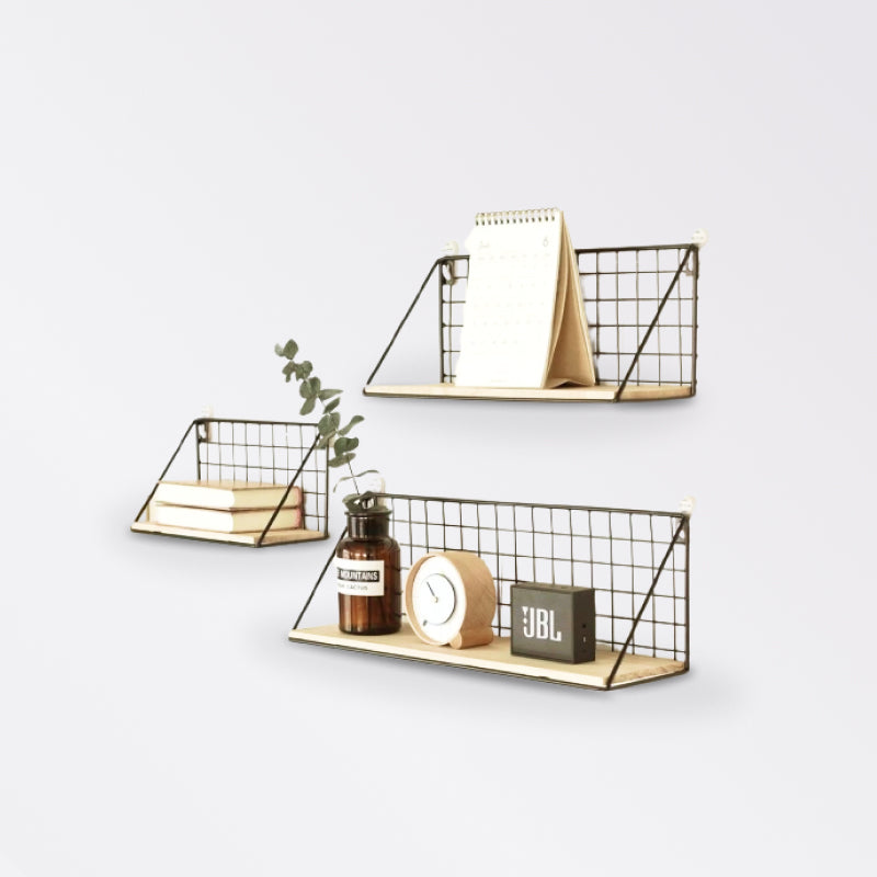 Wooden Iron Wall Shelf Wall Mounted Storage Rack - beunik