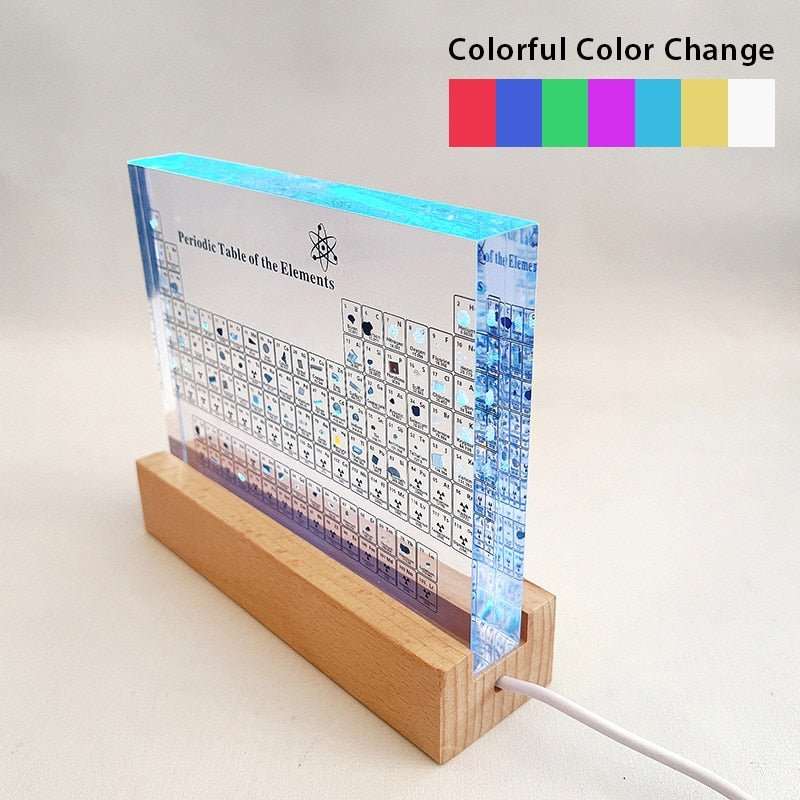 Acrylic Periodic Table with Wooden Light Base - beunik