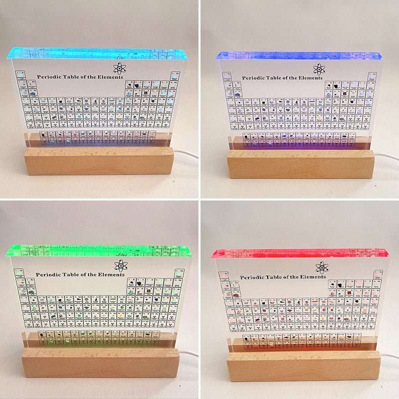 Acrylic Periodic Table with Wooden Light Base - beunik