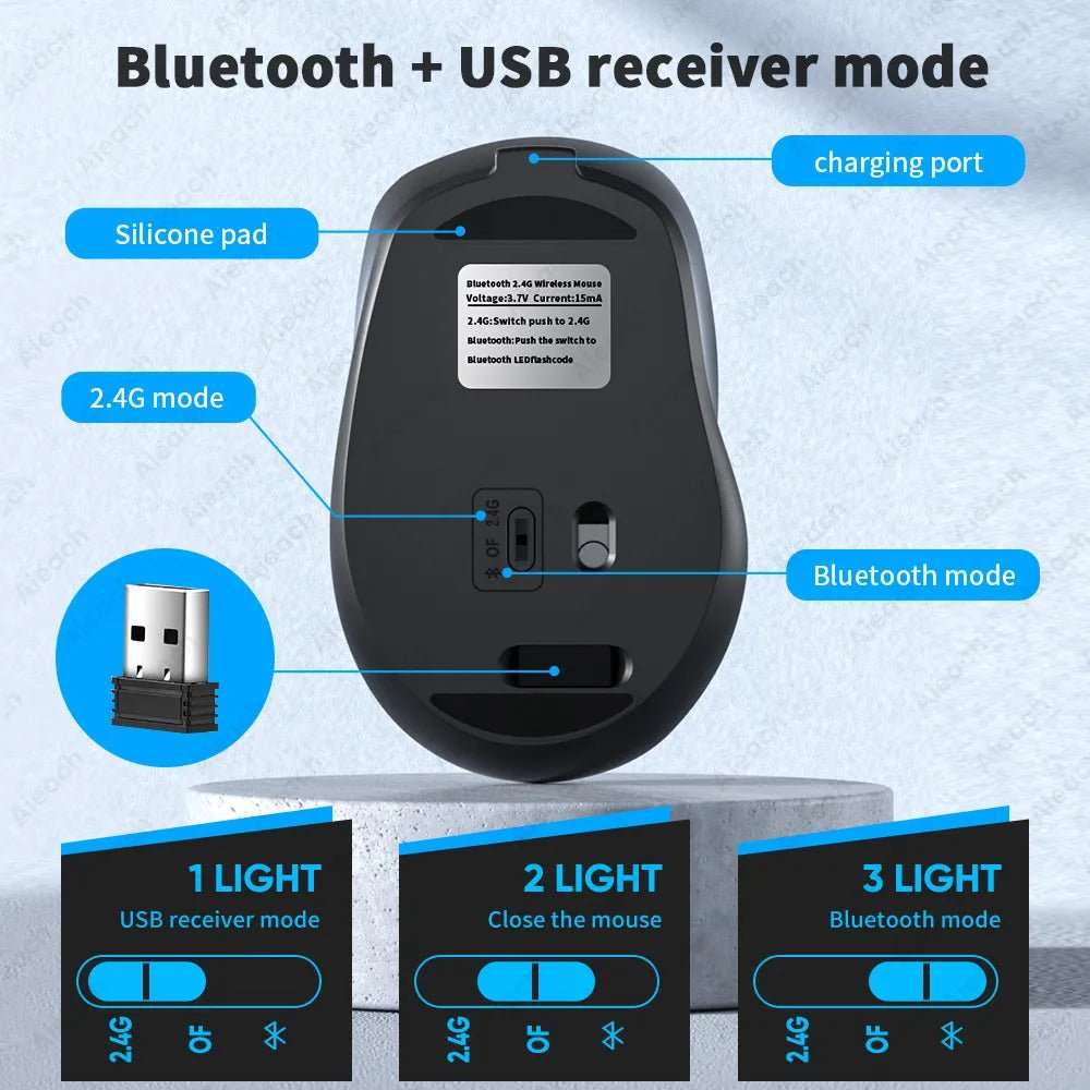 Aieach Rechargeable Wireless USB Bluetooth Mouse - beunik