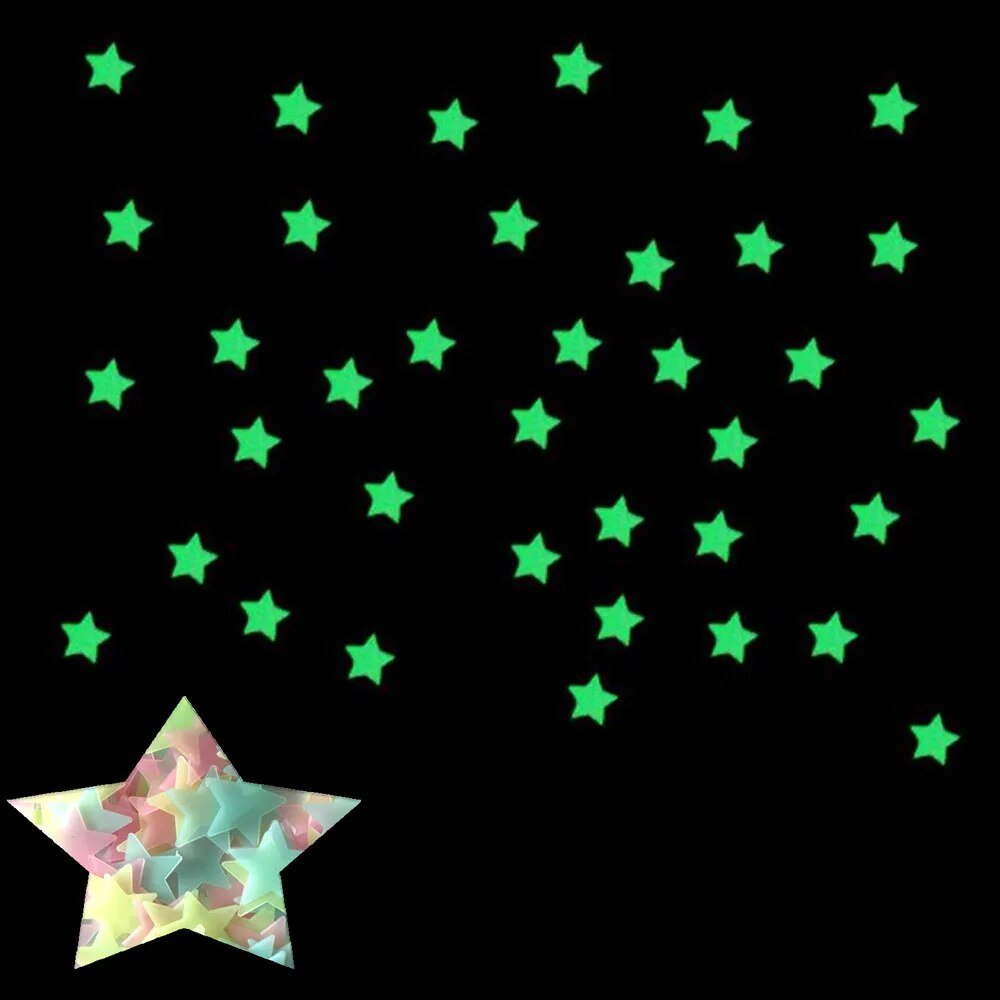 100pcs Fluorescent Glow in the Dark Stars Wall Stickers - beunik