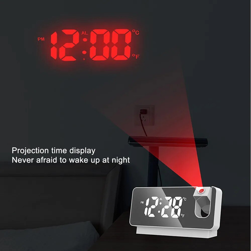 180° Rotation LED Digital Projection Alarm Clock USB - beunik