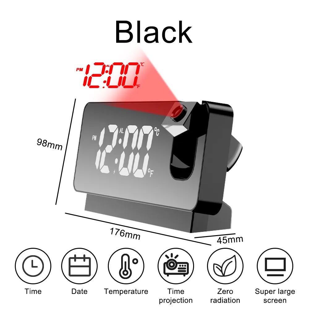 180° Rotation LED Digital Projection Alarm Clock USB - beunik