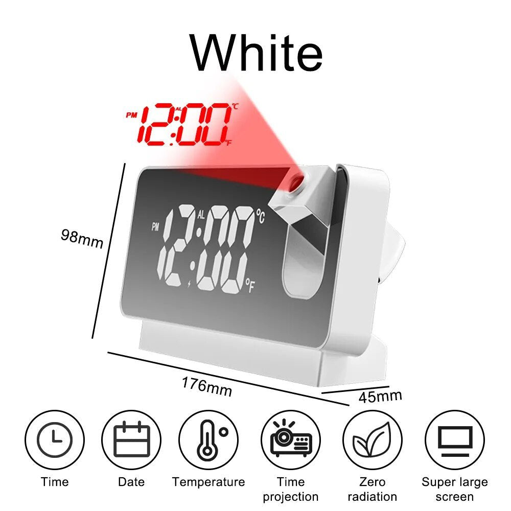 180° Rotation LED Digital Projection Alarm Clock USB - beunik