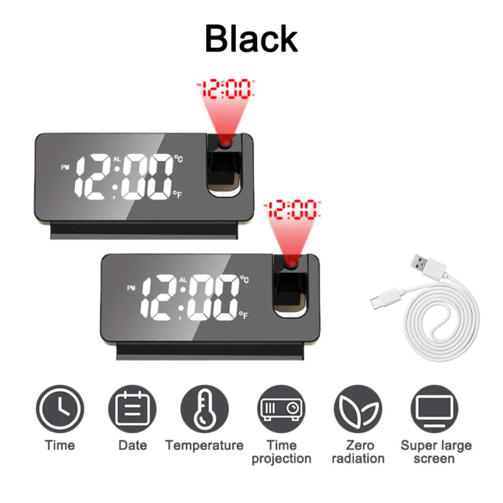 180° Rotation LED Digital Projection Alarm Clock USB - beunik