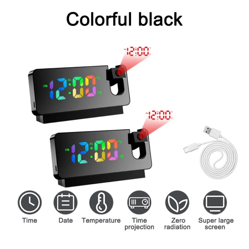 180° Rotation LED Digital Projection Alarm Clock USB - beunik