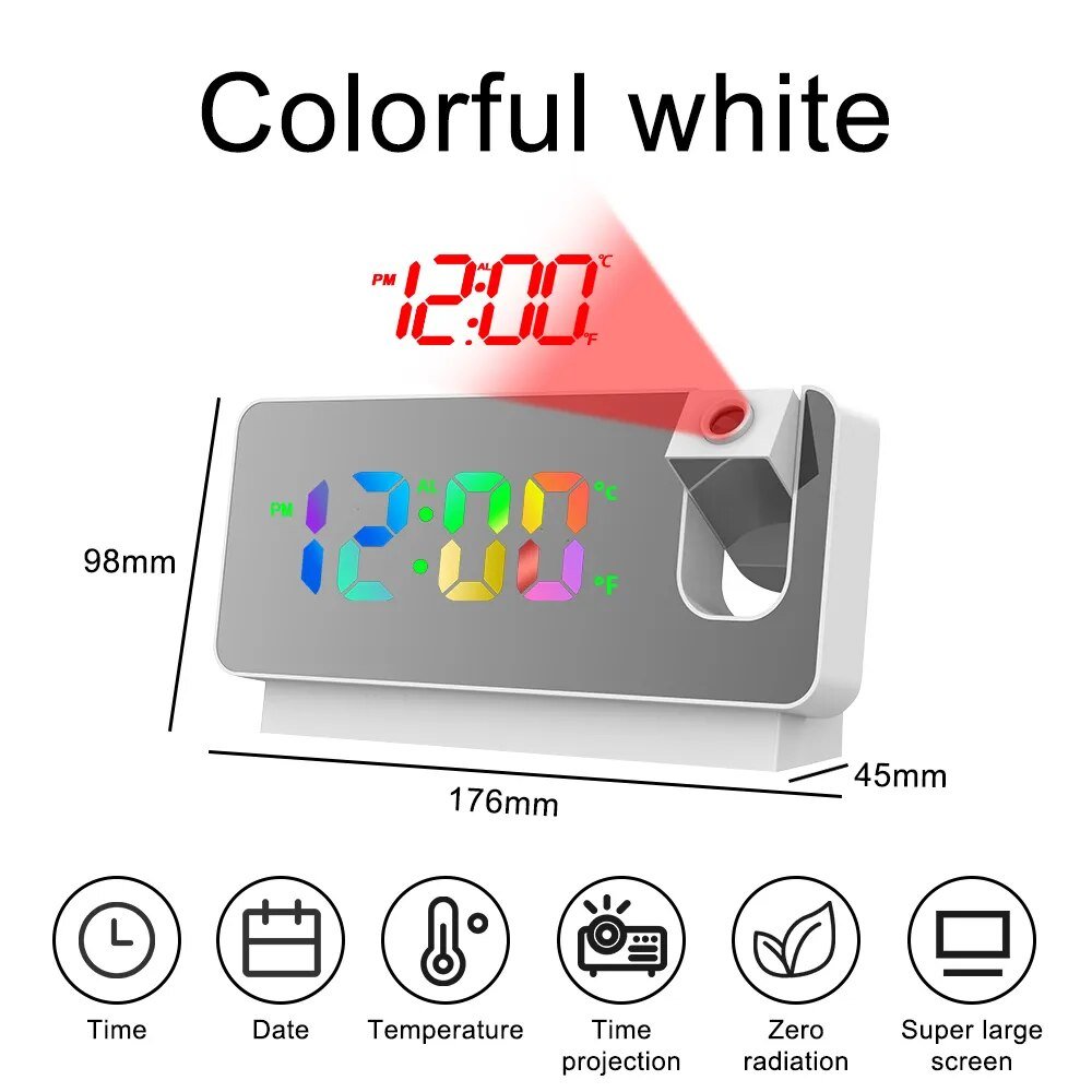 180° Rotation LED Digital Projection Alarm Clock USB - beunik