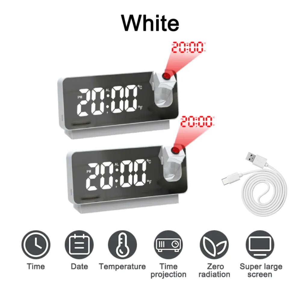 180° Rotation LED Digital Projection Alarm Clock USB - beunik