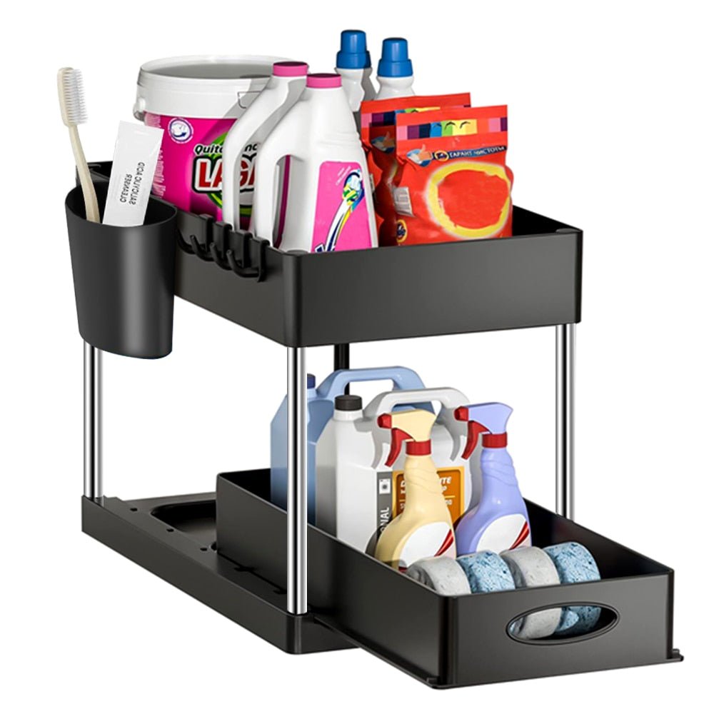 2 Tier Under Sink Organizer Sliding Cabinet Basket - beunik