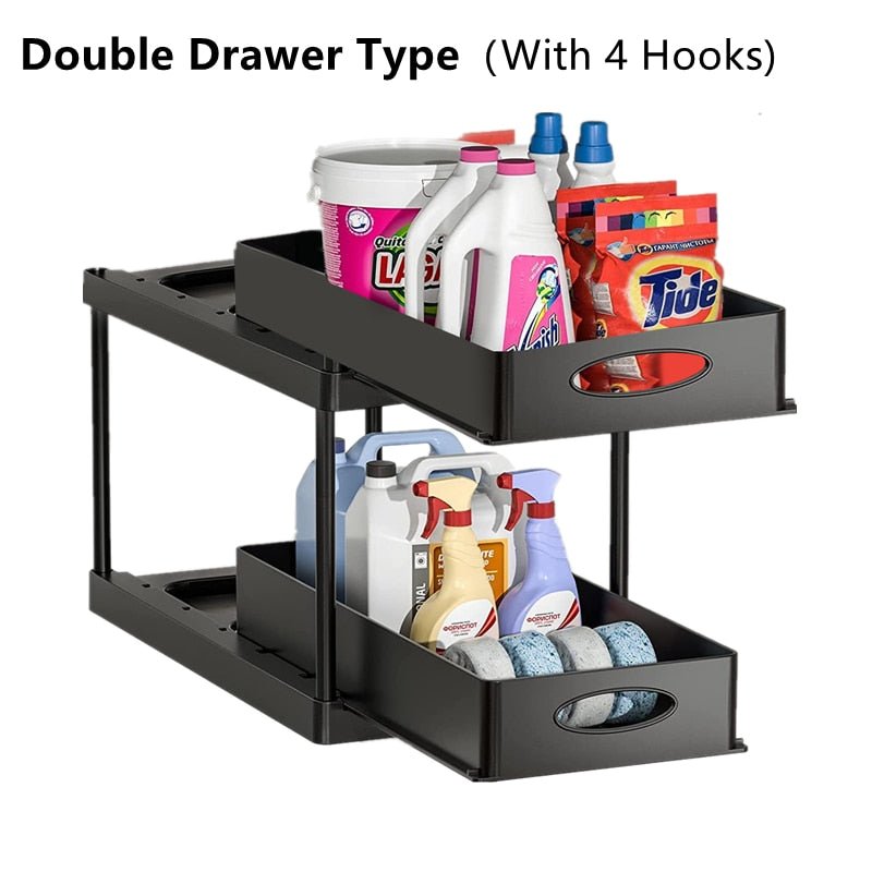 2 Tier Under Sink Organizer Sliding Cabinet Basket - beunik