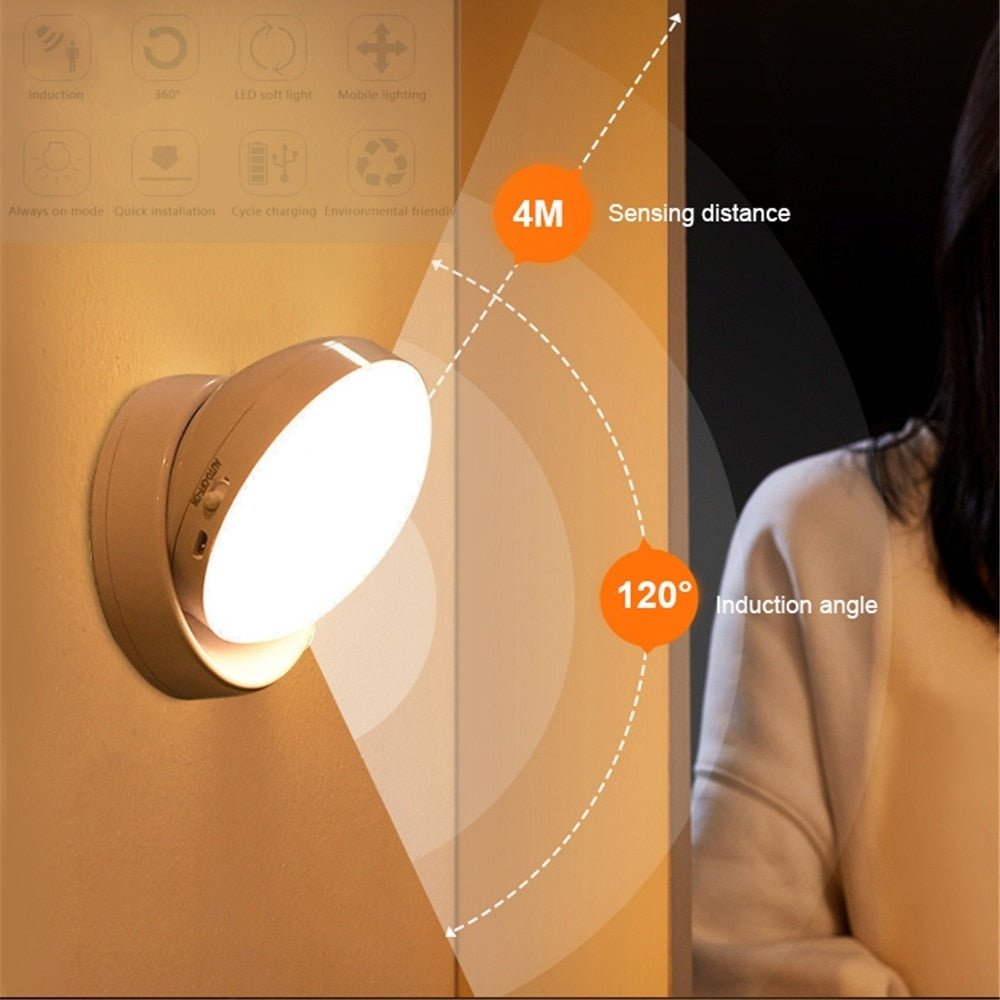 360 Rotated PIR Motion Sensor Rechargeable LED Night Light - beunik