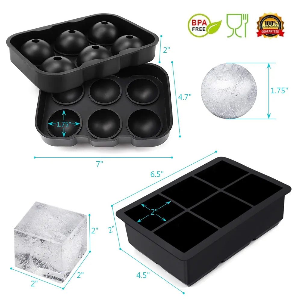 6 Grid Round Square Ice Cube Ball Large Ice Cube Maker - beunik