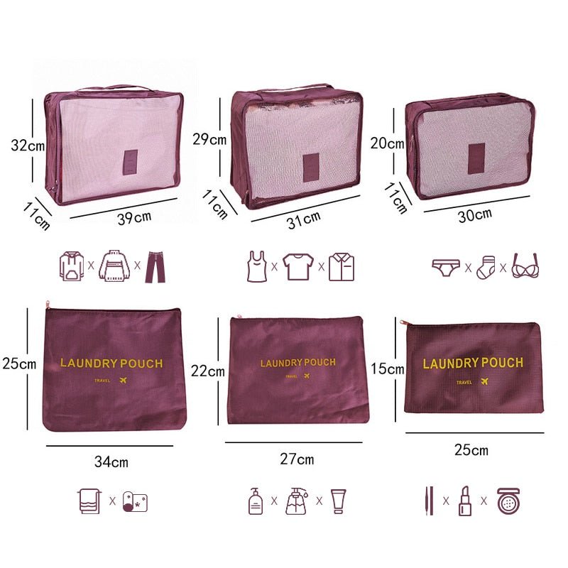 6/7pcs Colour Travel Storage Bag Set - beunik