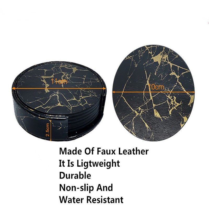 6PCS Hot Sale PU Leather Marble Coaster - beunik