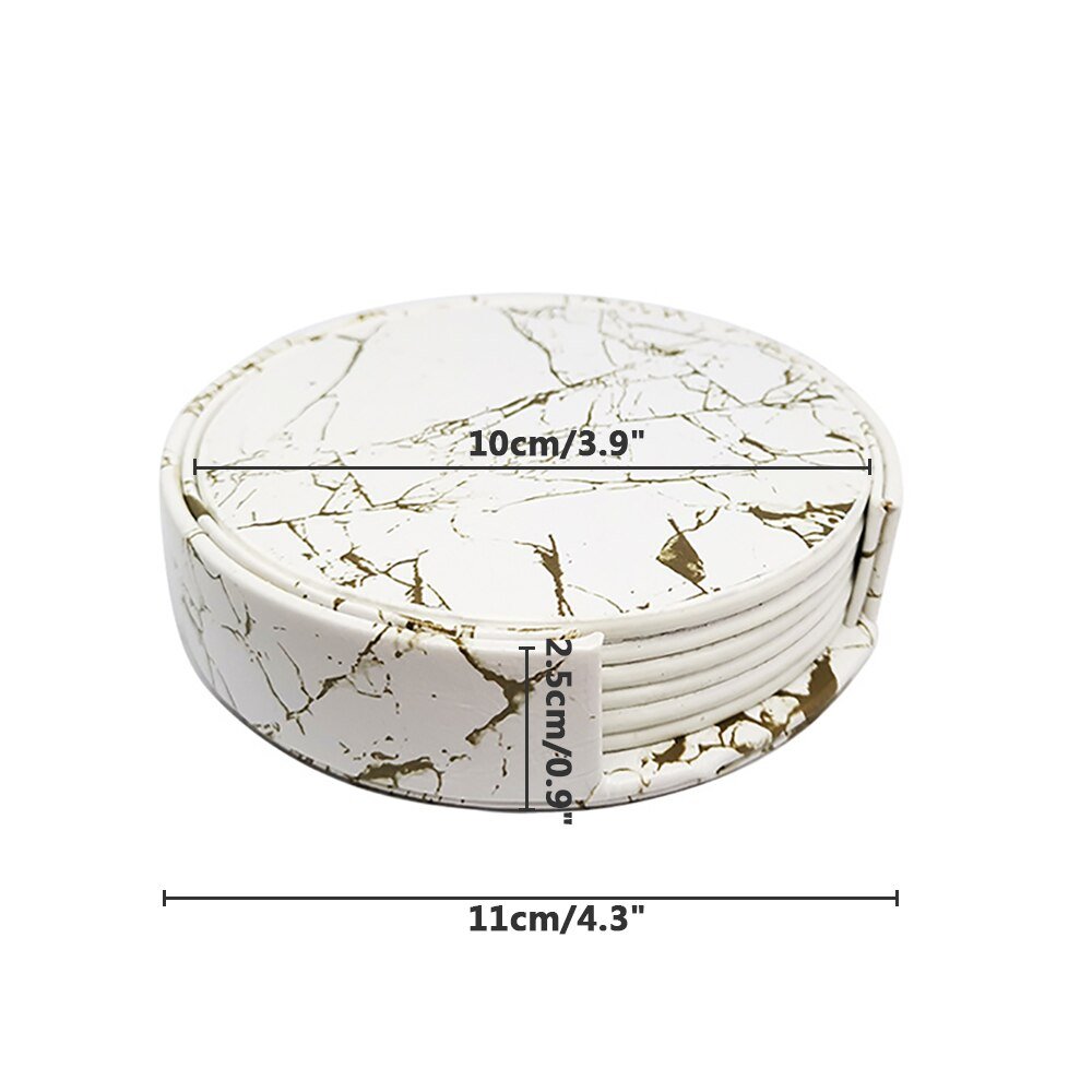 6PCS Hot Sale PU Leather Marble Coaster - beunik