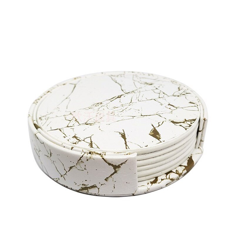 6PCS Hot Sale PU Leather Marble Coaster - beunik