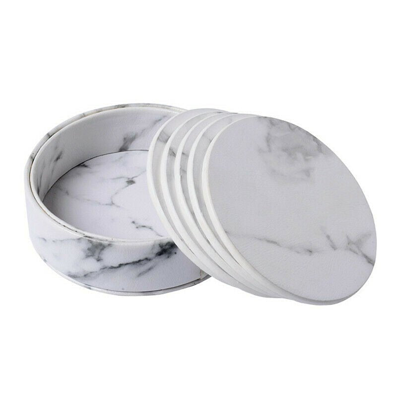 6PCS Hot Sale PU Leather Marble Coaster - beunik