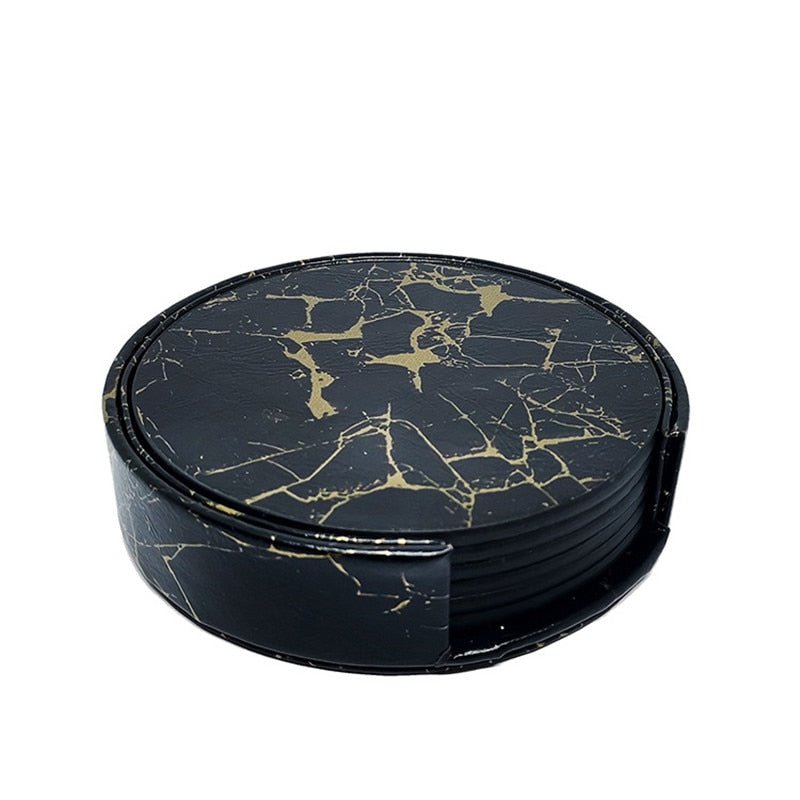 6PCS Hot Sale PU Leather Marble Coaster - beunik