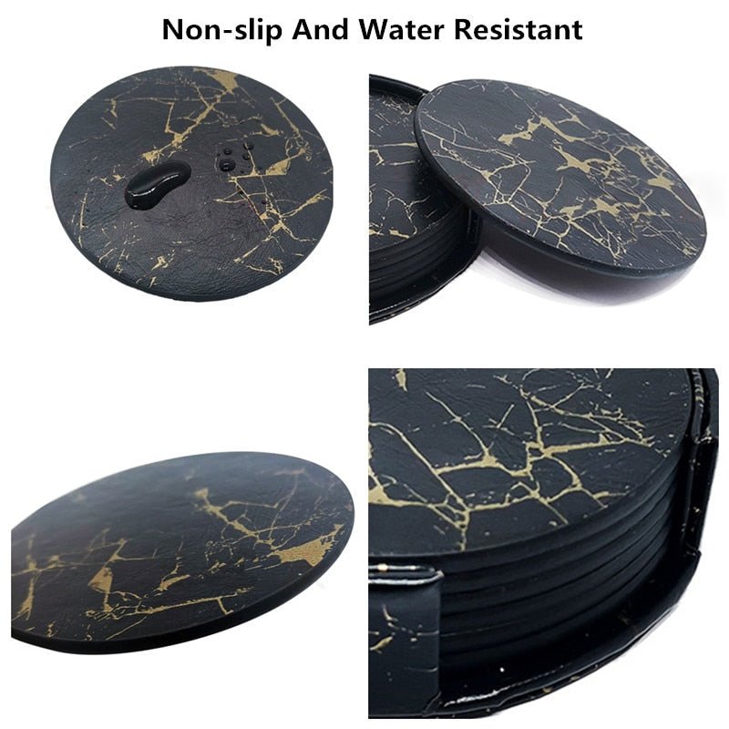 6PCS Hot Sale PU Leather Marble Coaster - beunik