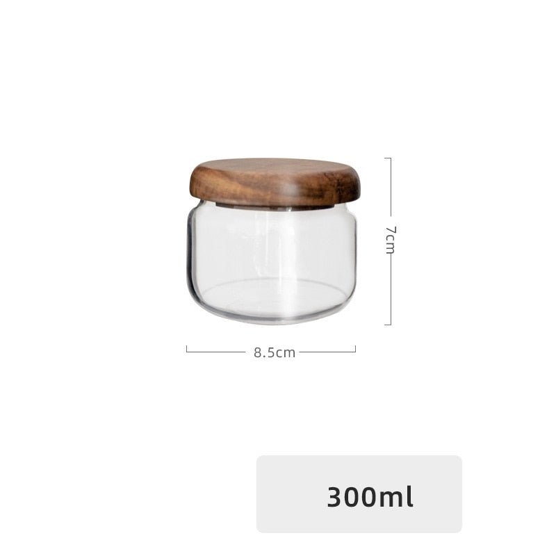 Acacia Wood Lid Clear Storage Glass Jars - beunik