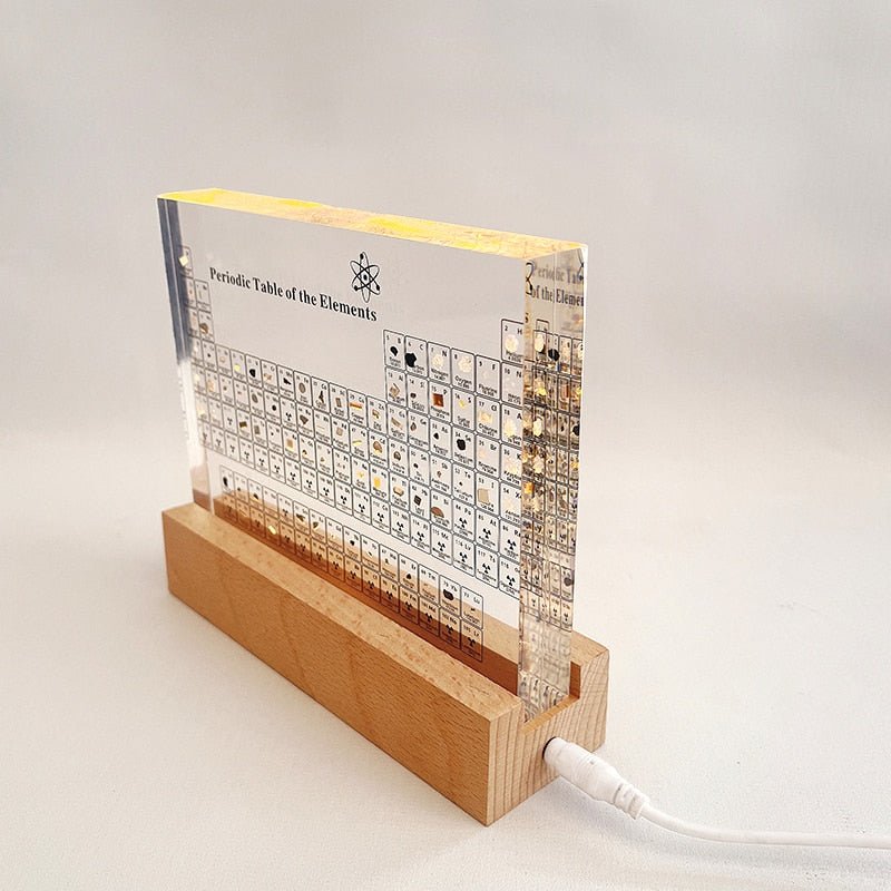 Acrylic Periodic Table with Wooden Light Base - beunik